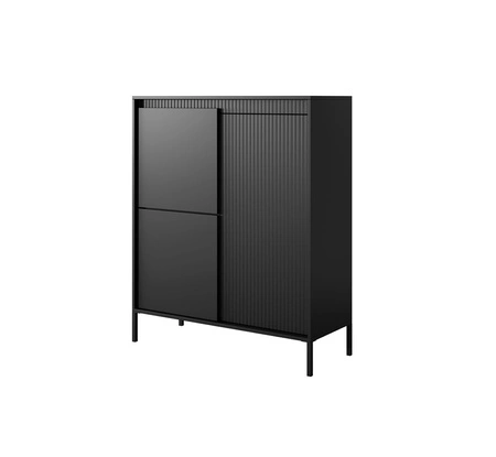 Sesti 104 cm vysoká komoda černá designová komoda s originálním designem na stabilním kovovém podstavci