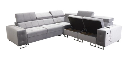 Rohová pohovka s funkcí spaní Hampton III námořnicky modrá pravá pohodlná rohová pohovka z hladké a měkké sametové látky