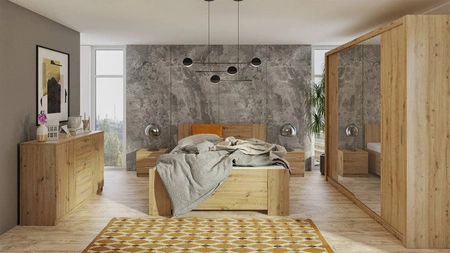 Zrcadlová posuvná skříň Rico 220 cm dub řemeslný funkční nábytek v klasickém stylu skříň určená do ložnice nebo předsíně