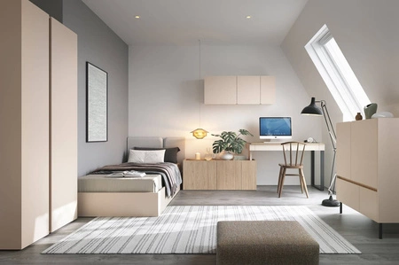 Šatní skříň Paguro 90 cm pískově béžová / olejovaný dub Moderní design Šatní skříň s povrchovou úpravou ABS do pokoje pro mládež