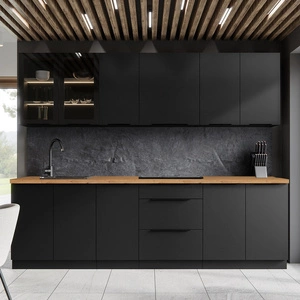 Sada kuchyňského nábytku Black 260 cm kovové úchytky skříňky vypadají skvěle v moderních interiérech