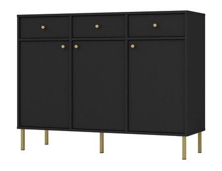 Komoda Kioto II 125 cm černá grafitová minimalistická forma ideální komoda do obývacího pokoje nebo ložnice zlaté úchyty