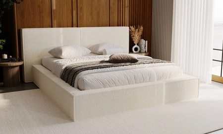 Čalouněná postel Palise 140x200 krémová stylová postel s úložným prostorem na lůžkoviny pohodlný podhlavník zaujme svým elegantním designem