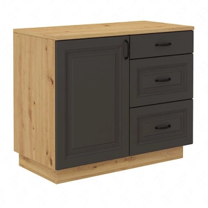 Komoda Styl 100 cm dub artisan / šedý grafit užitková a funkční komoda stylová frézovaná čela kovové úchyty