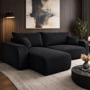 Rohová sedací souprava s funkcí spaní Fiesta černá univerzální v nastavení rohové sedací soupravy do obývacího pokoje odolná plyšová tkanina nádoba na lůžkoviny