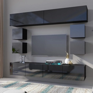 Nástěnná skříňka Apulia XVI v černém lesku Výjimečně stylová nástěnná skříňka s jednoduchými nábytkovými díly, která se hodí do každého interiéru