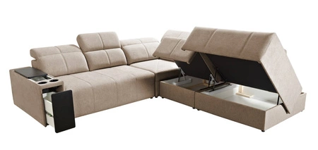 Rohová sedací souprava s funkcí spaní Tesalia IX mint pravý roh moderní design pohodlný posuvný opěrák zásuvka v boku nábytku