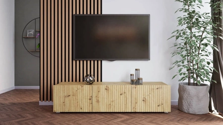 RTV skříňka Chladič 150 cm dub řemeslný s možností zavěšení stylové rýhované čelo elegantní forma nábytku v moderním stylu