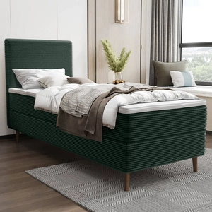 Kontinentální postel Totti 90x200 zelená stylová postel s úložným prostorem trojrozměrná tkanina s výraznými pruhy