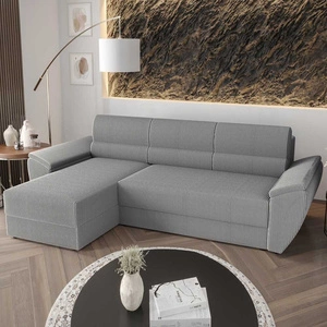 Rohová pohovka s funkcí spaní Fogu II šedý jasan levá stylová rohová pohovka s pohodlnými područkami a nádobou na lůžkoviny