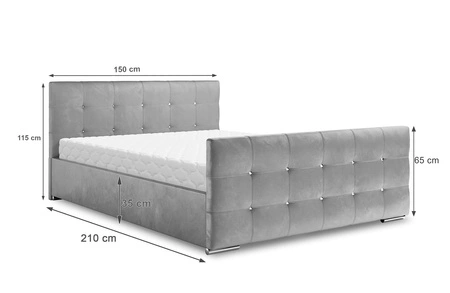 Čalouněná postel Alford 140x200 lahvově zelená s úložným prostorem v moderním skandinávském stylu s prošívaným čelem a nohama s povrchovou úpravou krystaly