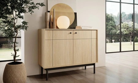 Komoda Modesta 104 cm dub linea minimalistický design decentní kovové úchyty ideální návrh komody do obývacího pokoje a ložnice