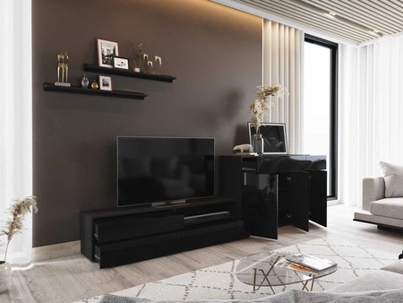 Aliartos černý / černý lesk moderní design systém push to open pro dvířka a zásuvky nábytková sestava s komodou