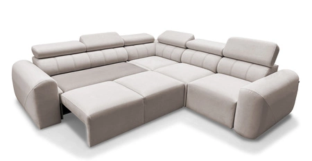 Rohová sedačka s funkcí spaní Cantare III Lux béžová pravostranná stylová a pohodlná rohová sedačka do obývacího pokoje se zvedací opěrkou nohou