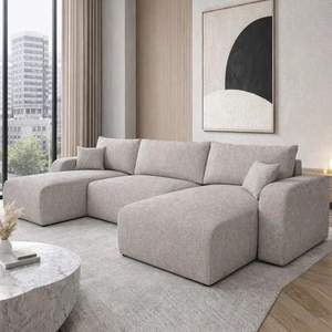 Rohová sedací souprava s funkcí spaní Fiesta U béžová Stylová rohová sedací souprava se zajímavým tvarem Odolná tkaná látka Nádoba na lůžkoviny