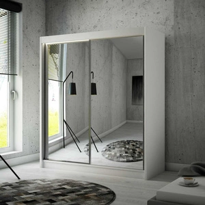 Posuvná šatní skříň Avila 200 cm bílá ergonomická a velmi funkční šatní skříň v moderní podobě s geometrickými tvary