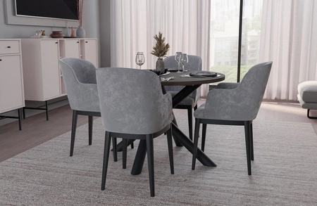 Kulatý stůl Lyon 110 cm wisconsin ořech / černý designový jídelní stůl kovové pavoučí nohy výškově nastavitelné