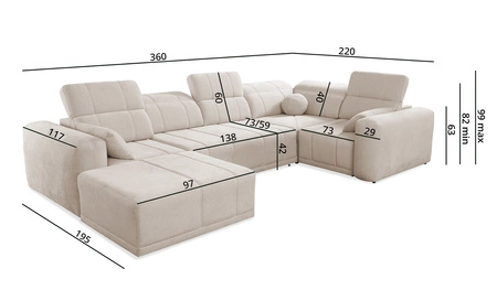 Rohová sedací souprava s funkcí spaní Cetara IV šedohnědá levá strana stylový rohový design s posuvnými opěradly dvě nádoby na lůžkoviny
