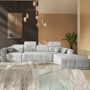 Rohová sedací souprava s funkcí spaní Cetara XII šedý jasan pravá strana stylový design pohodlná posuvná opěradla dvě nádoby na lůžkoviny