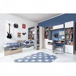 Nábytková sestava Epsilon beton / bílá / dub ideální do dětského nebo mládežnického pokoje v módním stylu