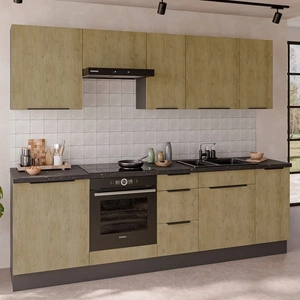 Sada kuchyňského nábytku Corsico 260 cm elegantní kuchyňské skříňky v moderních a přírodních barvách úchyty s kovovými hranami