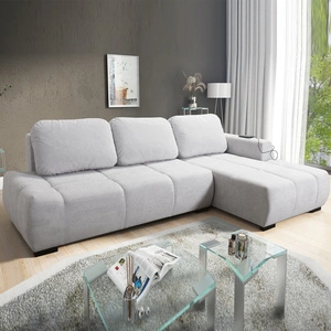 Rohová pohovka s funkcí spaní Gentle šedá jasanová pravá strana Stylový design rohové rozkládací pohovky charakteristické svým zaobleným tvarem