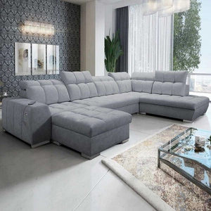 Luigi VI rohová pohovka s funkcí spaní šedá levá stylová rohová pohovka s kontejnery na lůžkoviny potažená měkkou látkou