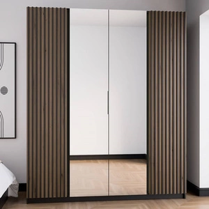 Zrcadlová šatní skříň Kastano XII 200 cm černá stylový design šatní skříně dveře zdobené dubovými lamelami evokující ideální pro ložnice