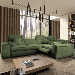Rohová sedací souprava s funkcí spaní Viano II Lux zelená pravostranná designová rohová sedací souprava do obývacího pokoje s pohodlným výsuvným podnožníkem
