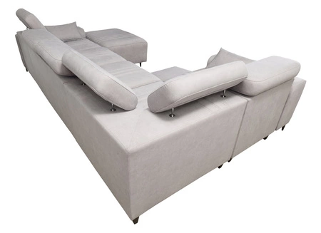 Rohová pohovka s funkcí spaní Castel IV béžová pravostranná stylová rohová pohovka s kontejnery na lůžkoviny a nastavitelnými opěrkami hlavy