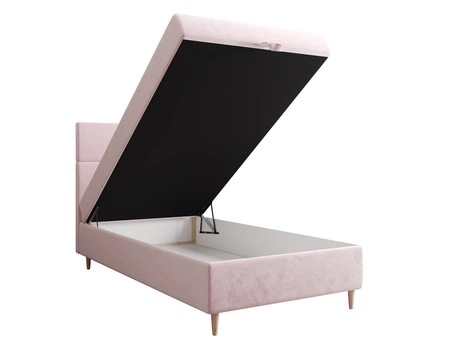 Kontinentální postel Bing 120x200 pudrově růžová v moderním skandinávském stylu s čalouněným čelem postele s úložným boxem