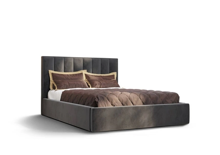 Čalouněná postel Rinus 140x200 s úložným prostorem šedý v moderním skandinávském stylu s pohodlným čelem