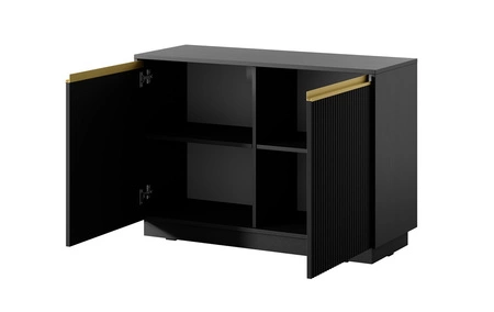 Imperial 104 cm černá stylová komoda ideální do obývacího pokoje nebo ložnice elegantní zlaté úchyty a frézovaná čela