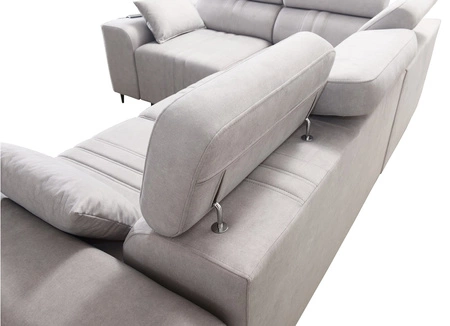 Rohová pohovka s funkcí spaní Castel II světle hnědá levá pohodlná rohová pohovka s nastavitelnými opěrkami hlavy kontejner na lůžkoviny