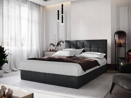 Černá kontinentální postel Harmony 140x200 v moderním skandinávském stylu s čelem zakončeným ozdobnými knoflíky
