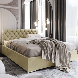 Čalouněná postel Alvorada 160x200 béžová s úložným boxem v moderním skandinávském stylu s prošívaným čelem