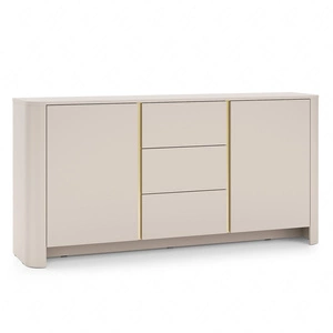 Komoda Bari 168 cm béžová moderní designová komoda do obývacího pokoje oválného tvaru poutavé zlaté doplňky