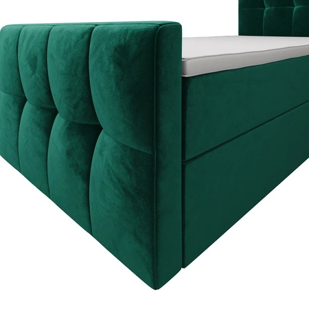 Kontinentální postel Manhattan 120x200 lahvově zelená v moderním skandinávském stylu s čalouněným čelem a nohou postele s úložným boxem