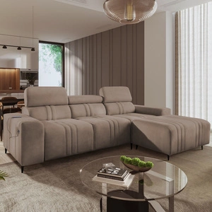 Rohová rozkládací pohovka s funkcí spaní Castel světle hnědá pravý roh pohodlná a stylová rozkládací pohovka s kontejnerem na lůžkoviny