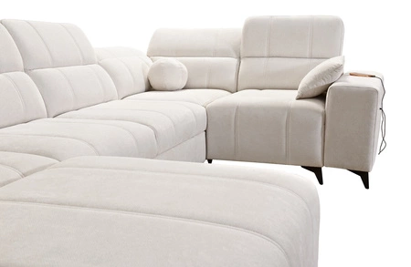 Rohová pohovka s funkcí spaní Penejos IV zelená levostranná stylová rohová pohovka se dvěma přihrádkami na lůžkoviny odolná látka