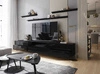 Nástěnná TV skříňka Plomari 258 cm černá / lesklá černá s policemi minimalistický design v moderním uspořádání prostorné zásuvky