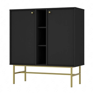 Komoda Kioto III 100 cm černá grafitová moderní design praktické police zlaté úchyty kovový rám