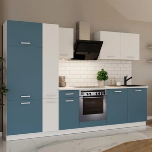 Kuchyňská sestava Toni 290 cm bílá / mořská s pracovní deskou vypadá skvěle v moderních interiérech