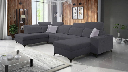 Kelly Elegantní VI rohová pohovka s funkcí spaní grafitová pravá strana moderní designová rohová pohovka do obývacího pokoje s nastavitelnými opěrkami hlavy
