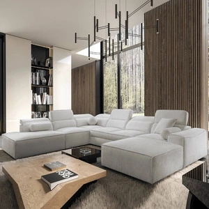 Rohová sedací souprava s funkcí spaní Viano X šedý jasan pravá designová rohová sedací souprava do obývacího pokoje v moderním stylu nastavitelné opěrky hlavy