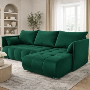 Rohová sedací souprava s funkcí spaní Selva láhev zelená Víceúčelová rohová sedací souprava s úložným prostorem na lůžkoviny měkká sametová tkanina