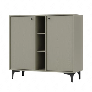 Komoda Kioto I 100 cm eukalyptus moderní design praktické police černé úchyty kovová základna