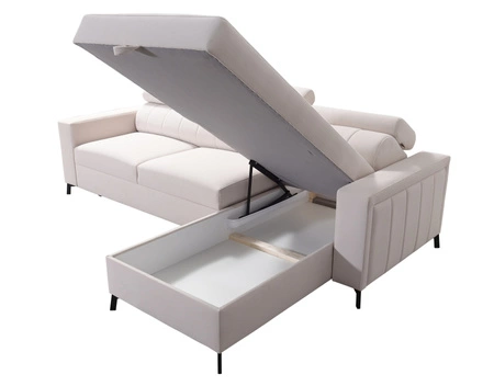 Rohová sedací souprava s funkcí spaní Savona tmavě modrá pravý roh pohodlná a elegantní s nastavitelnými opěrkami hlavy dekorativní prošívání