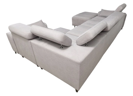 Rohová pohovka s funkcí spaní Castel IV béžová levá stylová rohová pohovka s kontejnery na lůžkoviny a nastavitelnými opěrkami hlavy