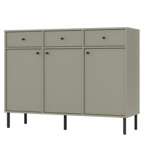 Zásuvková komoda Kioto II 125 cm eukalyptus minimalistický tvar ideální komoda do ložnice nebo obývacího pokoje černé úchyty